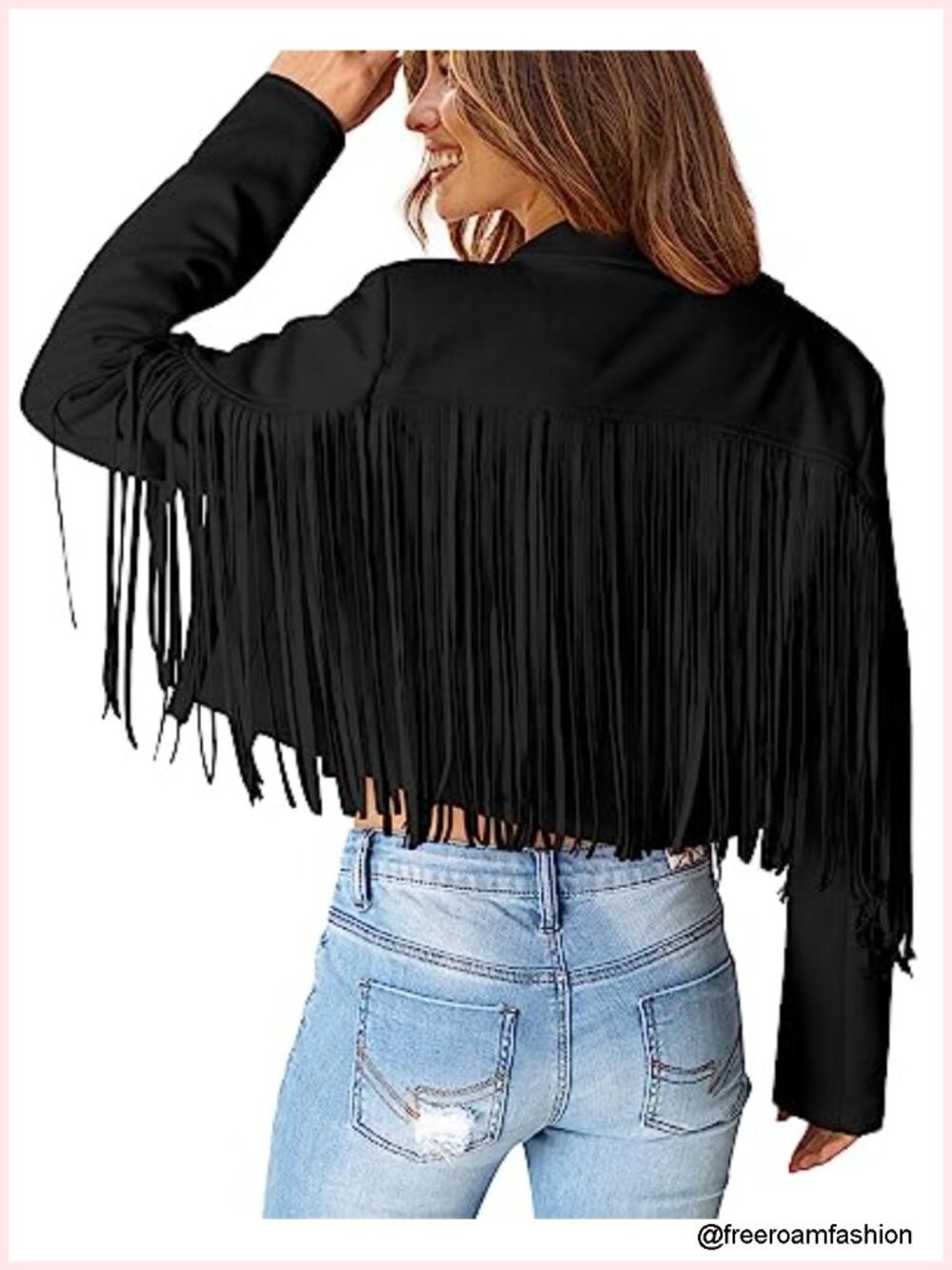 Faux Suede Fringe Motorcycle Cropped Coat with Tassel Detail - Picture 3 of 6